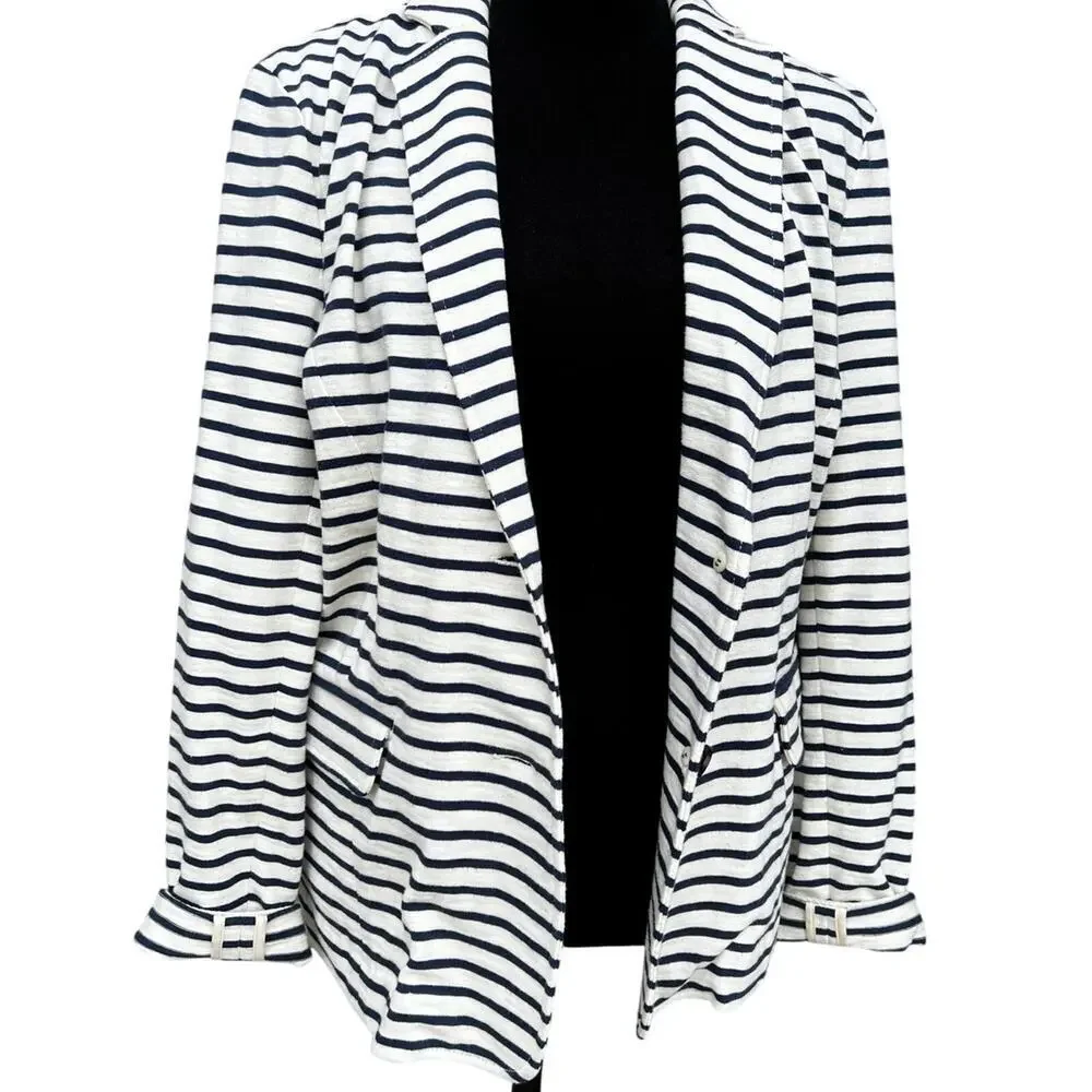 J.CREW size M blazer cream with navy stripes cotton - Picture 11 of 11